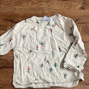 Zara Kids Long Sleeve Tee with Ski Print - Cream